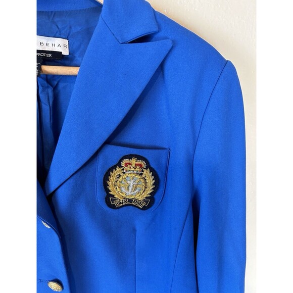Boston Proper Andrea Behar 12 Blazer Jacket Blue Embroidered Crest Gold Buttons - Picture 4 of 4